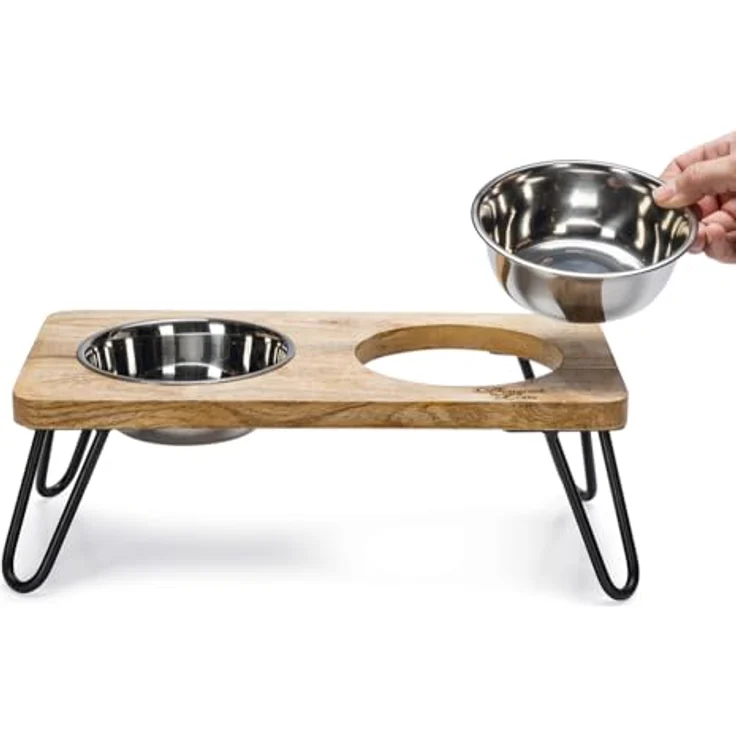 Designed by Lotte Linga Futternapf (0.32 l), Katzenschale aus Mangoholz und Edelstahl – Bild 7