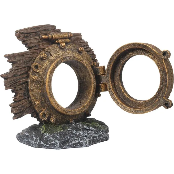 EBI Aqua Della Steampunk Porthole S, Aquarium Dekoration aus pH-neutralem Polyesterharz, geeignet für Süß- und Salzwasseraquarien