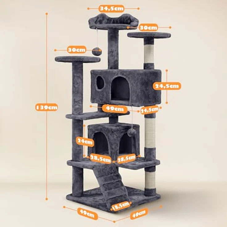 Yaheetech Kratzbaum Stabiler Katzenbaum Katzenkratzbaum Katzenmöbel, Kletterbaum für Katzen Höhe 137 cm, Dunkelgrau – Bild 10