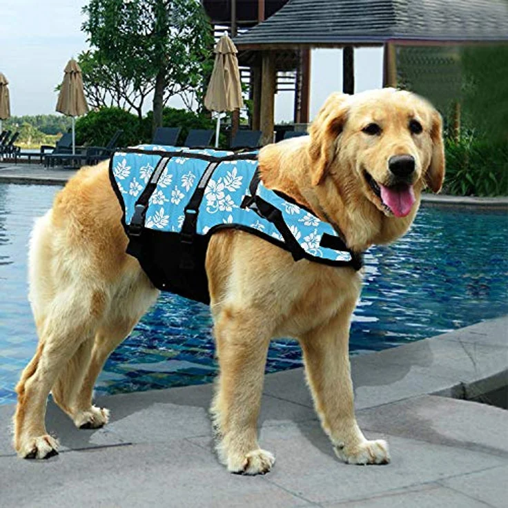 Izefia Hund Schwimmweste Lebensretter für kleine Hunde, Blau Blume, XS, mit verstellbaren Trägersystem und robustem Griff – Bild 4