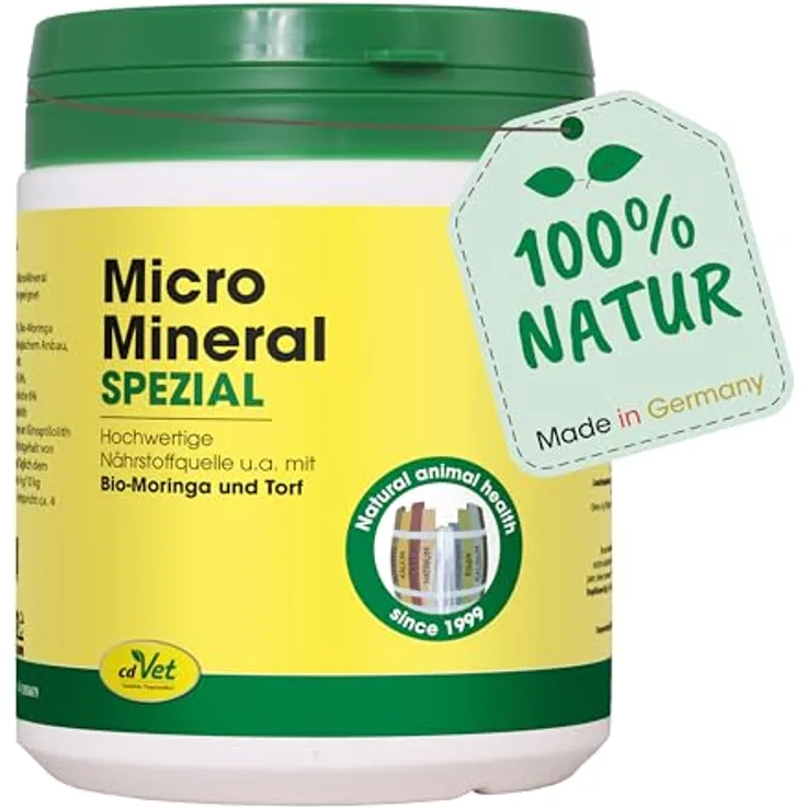 cdVet Naturprodukte MicroMineral Spezial 500 g - Vitamin- und Mineralstoffgeber für Hunde, Katzen und Pferde - unterstützt Magen-Darm-Regulation und Muskelaufbau - reich an Antioxidantien