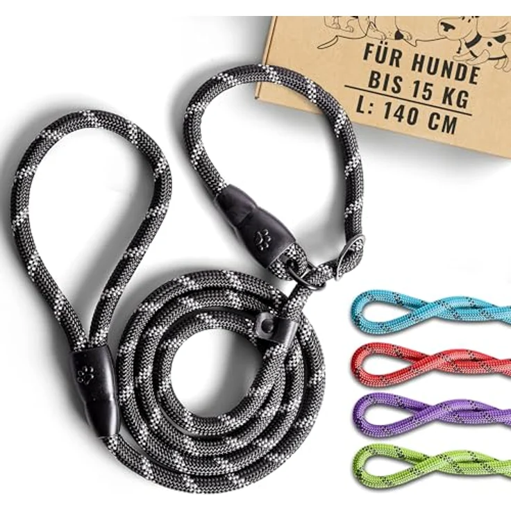 rootsnoot Retrieverleine Moxonleine & Trainingsleine, 140 cm lang, 1 cm stark, für Hunde bis 15 kg, robuste Schlupfleine mit integrierter Halsung – Bild 1