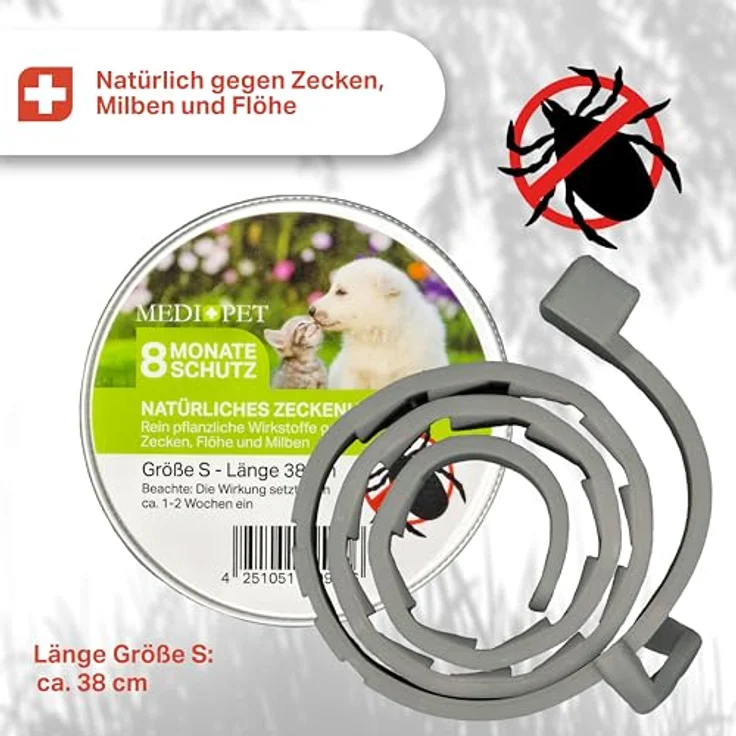 MEDIDOG Natürliches Zeckenhalsband, 8 Monate Schutz vor Zecken, Flöhen und Milben, für kleine Hunde & Katzen, mit Zistrose- & Lavendelöl, 38 x 1,5 cm, wasserfest und chemiefrei – Bild 3