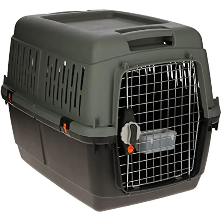 Kerbl Tiertransportbox Transportbox 92 cm x 64 cm x 67,5 cm 25 kg - 50 kg 80564, aus Kunststoff, IATA-konform, mit Wassernapf - graugrün – Bild 3