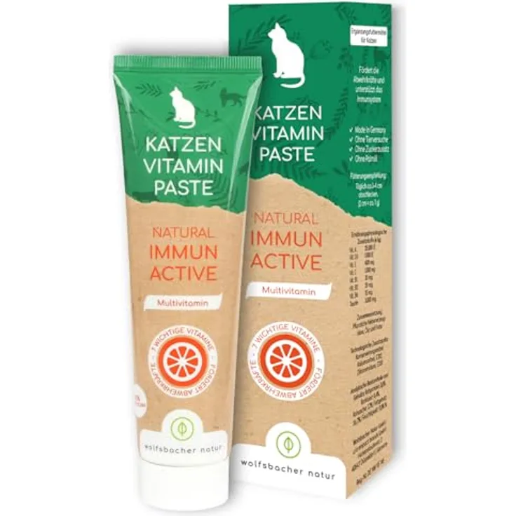 Wolfsbacher Vitaminpaste für Katzen, Multivitamin Paste mit 7 Vitaminen & Taurin, stärkt das Immunsystem, 100g