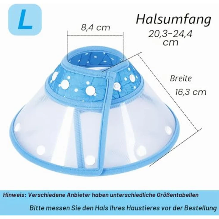 Vivifying Haustier Halskrause, Schutzkragen für Welpen, kleine Hunde und Katzen, verstellbar 20-24.5 cm, leichtes PVC-Material, Blau-L – Bild 3