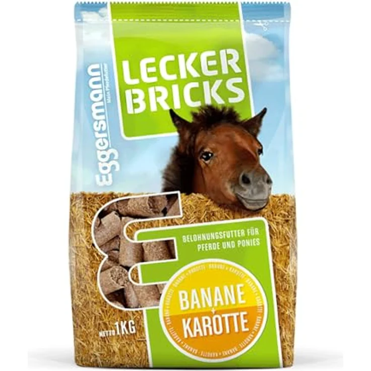 Eggersmann Mein Pferdefutter Pferde-Leckerlis, 1kg Lecker Bricks mit natürlichem Banane-Karotte-Geschmack, ideal als Belohnung für Pferde & Ponys, hochwertige Qualität, deutsche Herstellung – Bild 1