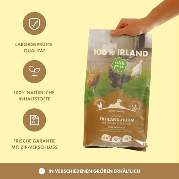 Irish Pure Senior Trockenfutter, 12kg, Freiland-Huhn mit Kelp-Alge & Gemüse, getreidefrei, hoher Fleischanteil, sensitiv, für alle Rassen – Bild 5