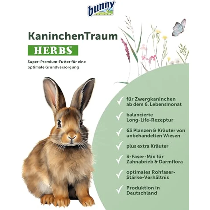 bunnyNature KaninchenTraum Herbs, Alleinfuttermittel für Zwergkaninchen ab 6 Monaten, mit 63 Pflanzen & Kräutern, 1,5kg – Bild 2