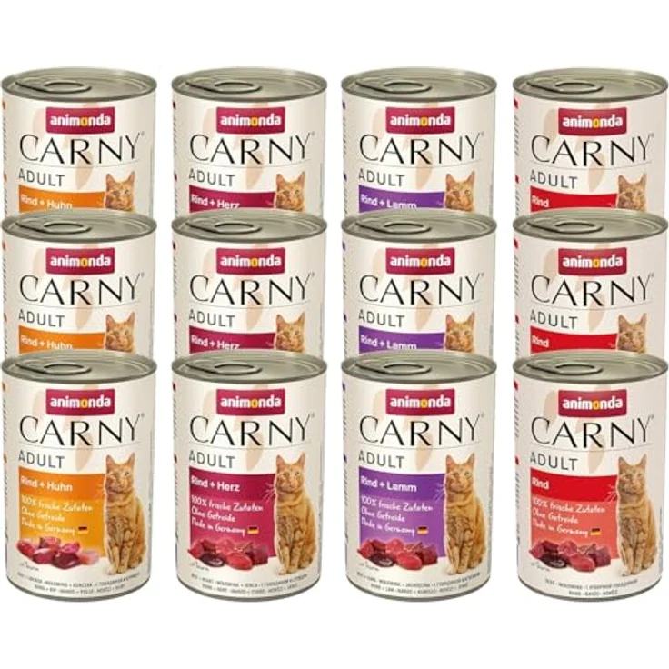 animonda Carny Adult Herzhafte Variation, Katzennassfutter für ausgewachsene Katzen, 12 x 400 g, 100 % frische, fleischliche Zutaten, ohne Getreide und Zucker – Bild 1