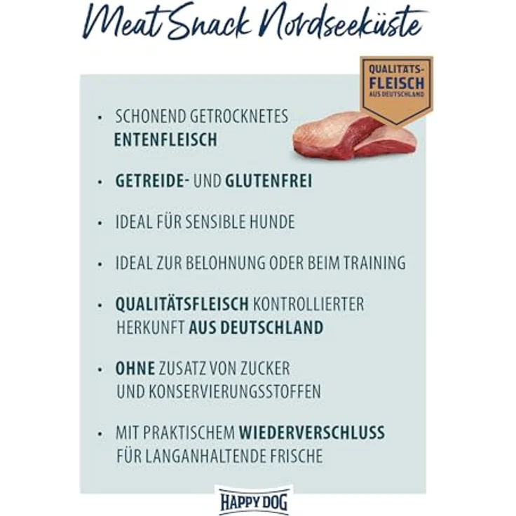 Happy Dog 60699 Meat Snack Nordseeküste, getrocknetes Entenfleisch für sensible Hunde, 75 g - glutenfreies Leckerli ohne Zusatzstoffe – Bild 2