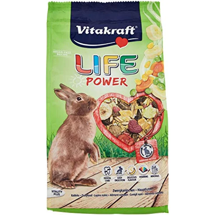 Vitakraft Life Power Zwergkaninchen, Vollnahrung im Frischebeutel mit Früchten, 600 g, ohne Zucker, reich an Vitaminen, geruchshemmend – Bild 1