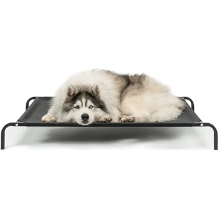lionto Outdoor Hundeliege XL, stabile Haustierliege mit atmungsaktivem Netzbezug und robuster Metallkonstruktion, schwarz, 117x85 cm – Bild 1