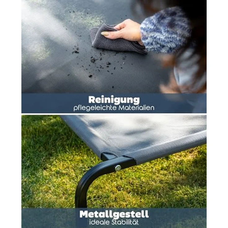 lionto Outdoor Hundeliege, stabile erhöhte Haustierliege mit atmungsaktivem Netzbezug und robuster Metallrahmen, 117x85 cm, grau – Bild 4