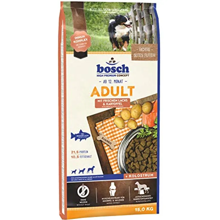 Bosch High Premium Concept Adult Hundefutter mit 14% frischem Lachs & Kartoffel, 15 kg - Hochwertiges Eiweiß, ohne Weizen, für ernährungssensible Hunde