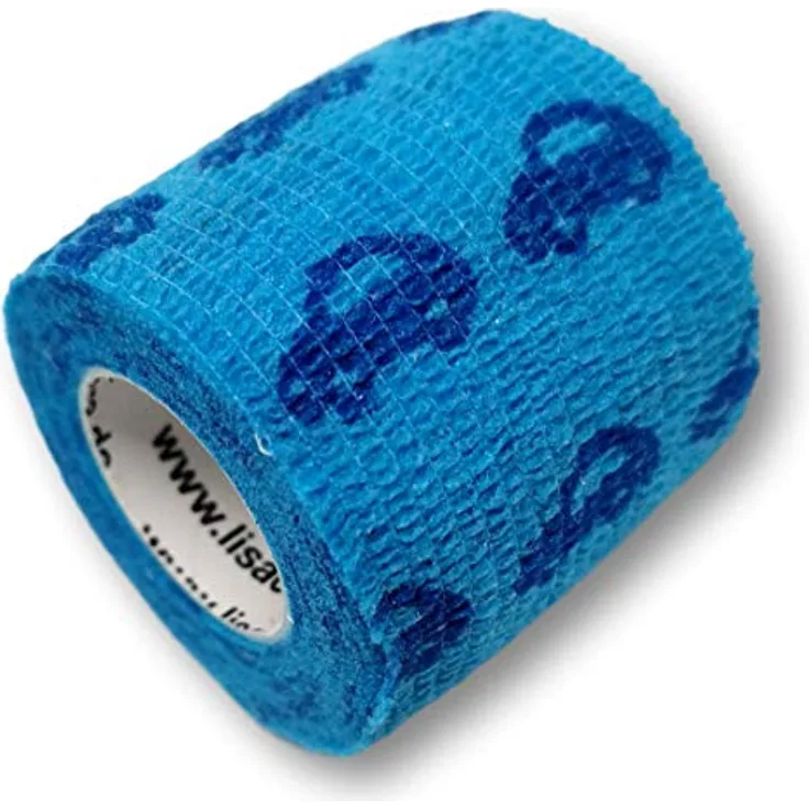 LisaCare Selbstklebende Bandagen, 2 Rollen 5cm breit, selbsthaftend & elastisch für Kinder, riesige Farb- & Motivauswahl, Auto blau