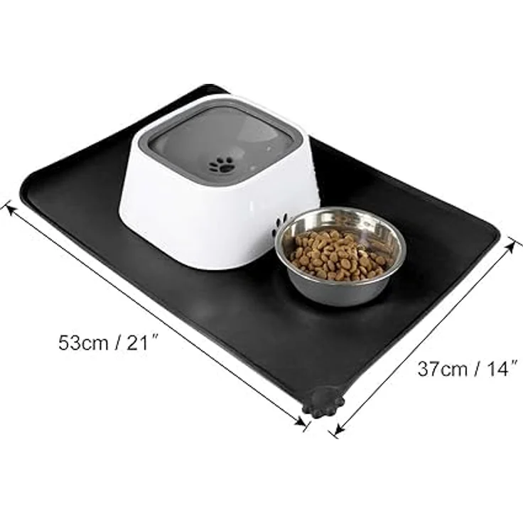 Joytale Silikon-Futtermatte, rutschfeste wasserdichte Futtermatte mit erhöhtem Rand für Hunde und Katzen, 53 x 37 cm, Schwarz – Bild 2