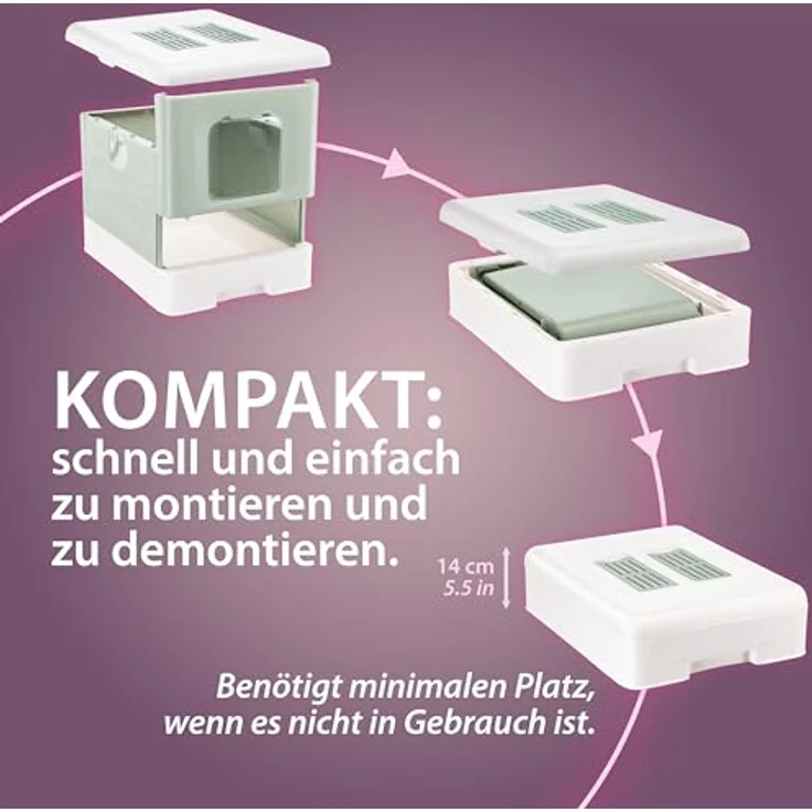 Ferplast Katzentoilette mit Schublade, Katzenklo mit Deckel, Aktivkohlefilter, inklusive Schaufel und Bürste, Pfotenreinigungsgitter, L 39 x T 52 x H 40 cm, Grün – Bild 4