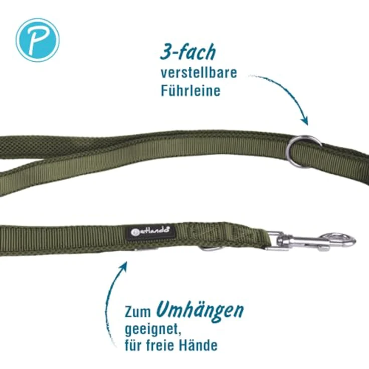 Petlando Hundeleine 3m, verstellbar, weich gepolstert, Olive, für große Hunde, 300x3cm – Bild 2
