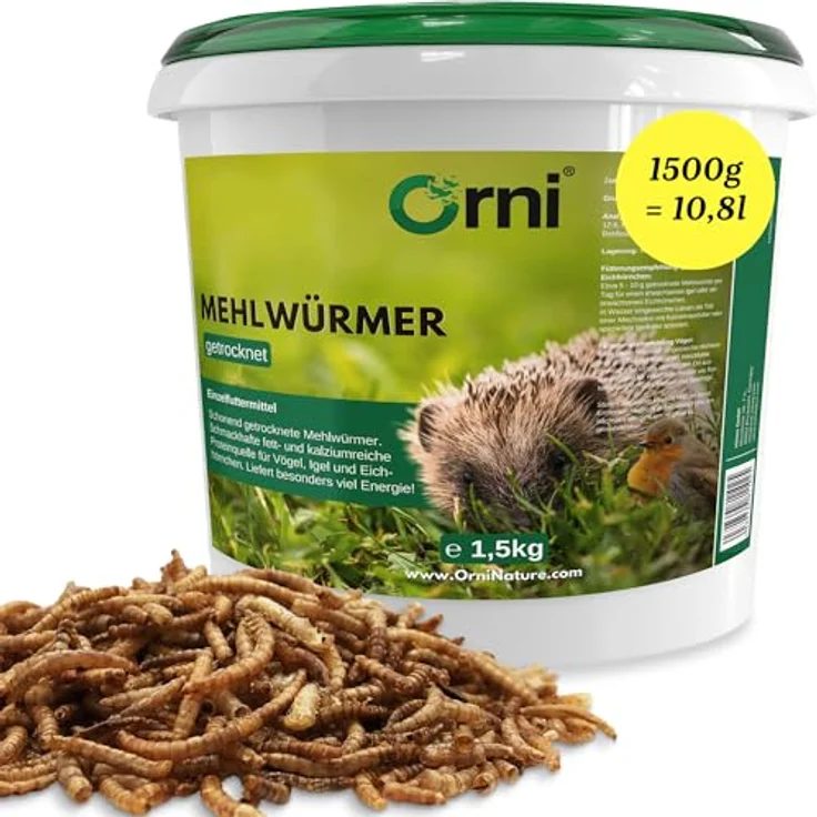 Orni Mehlwürmer getrocknet 1,5kg | Premium Insektenfutter für Wildvögel, Igel, Fische & Eichhörnchen – natürliche Proteinquelle, ohne künstliche Zusatzstoffe & Aromen – Bild 1