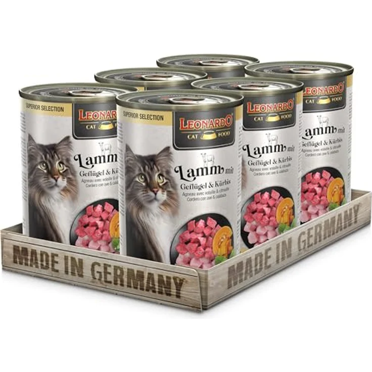 LEONARDO Katzen Nassfutter Superior Selection, Lamm mit Geflügel & Kürbis, getreidefrei, ohne Zucker, 6x400g Dose, Made in Germany – Bild 1