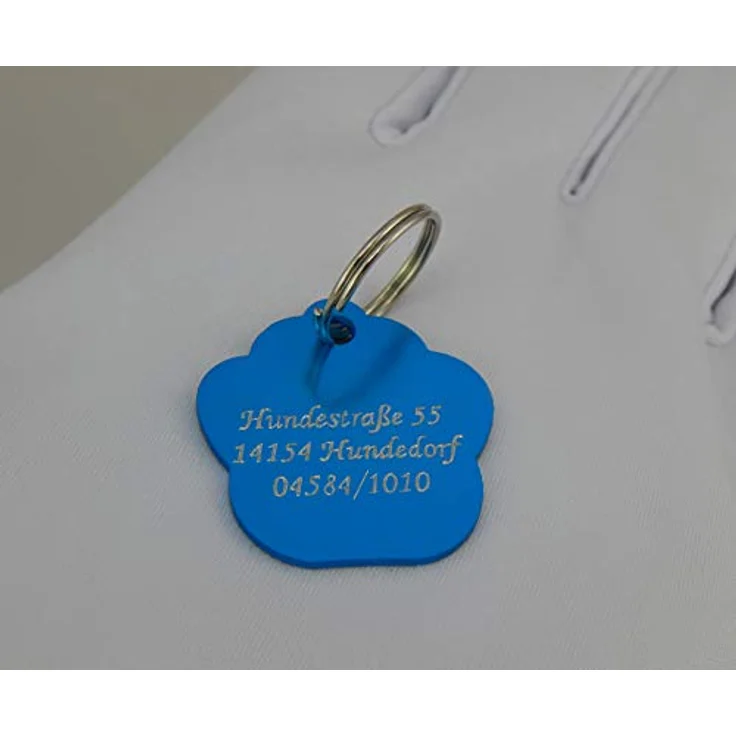 Hanessa Personalisierte Hundemarke mit Gravur, hellblau, Pfote, Zinklegierung, 27x28 mm, Halsband Anhänger, Namensschild personalisiert – Bild 4