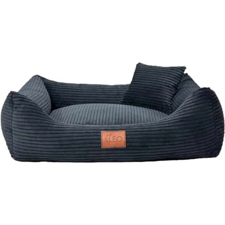 Leo4dog Hundebett Cord Waschbar, Komfortables Hundesofa für kleine bis große Hunde, Schwarz, M 80x60 – Bild 2