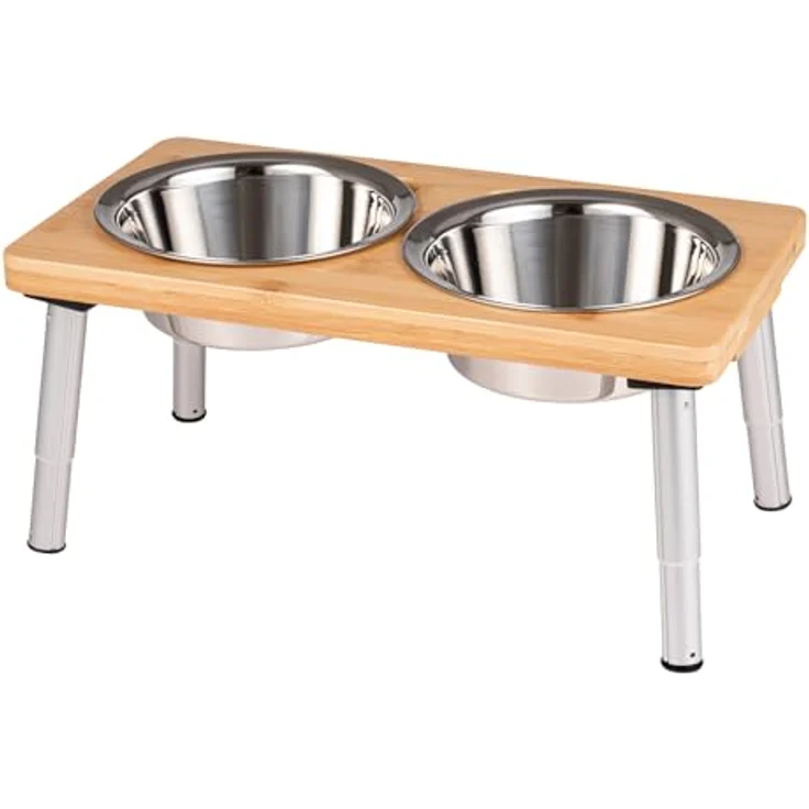 PEGGY11 Edelstahlnäpfe für Hunde, 2er Set, erhöhte rutschfeste Futternäpfe mit Bambusständer, 720 ml, für kleine und mittelgroße Hunde – Bild 1