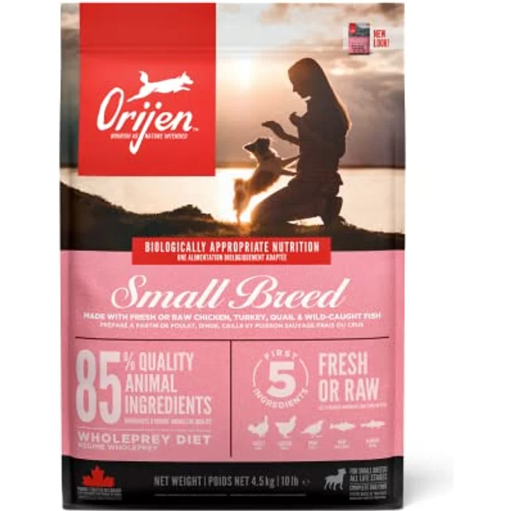ORIJEN Adult Dog Small Breed, biologisch angemessenes Trockenfutter mit frischem Huhn, Truthahn und Wachtel, 4,5kg – Bild 1