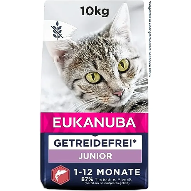 Eukanuba Junior Katzenfutter trocken getreidefrei, Premium Trockenfutter mit viel Lachs und DHA für Kitten, 10 kg