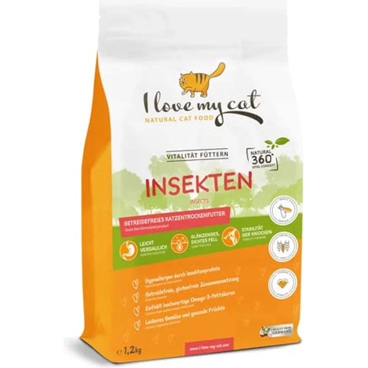 I Love My Cat Hochwertiges getreidefreies Trockenfutter mit frischem Insektenprotein und hohem Omega-3-Gehalt für Katzen - 1,2 kg - Hypoallergen und nährstoffreich – Bild 1