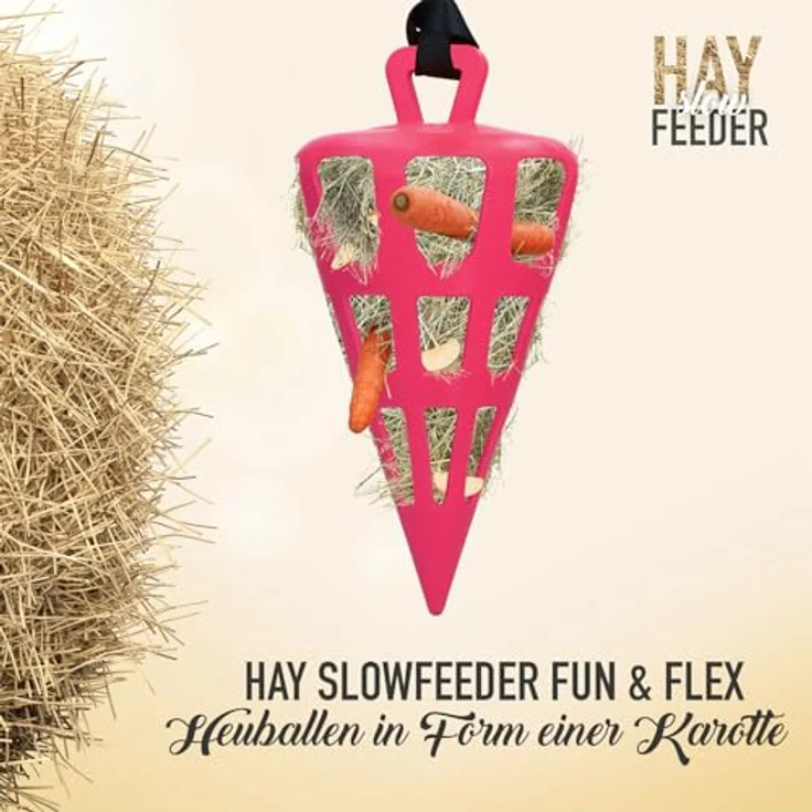 Holland Animal Care Hay Slowfeeder Fun&Flex Wurzel, Heufutterautomat für Pferde, 22 cm, bis zu 1 kg Heu, rosa, gegen Stallverfall, fördert Gesundheit und Spielspaß – Bild 2