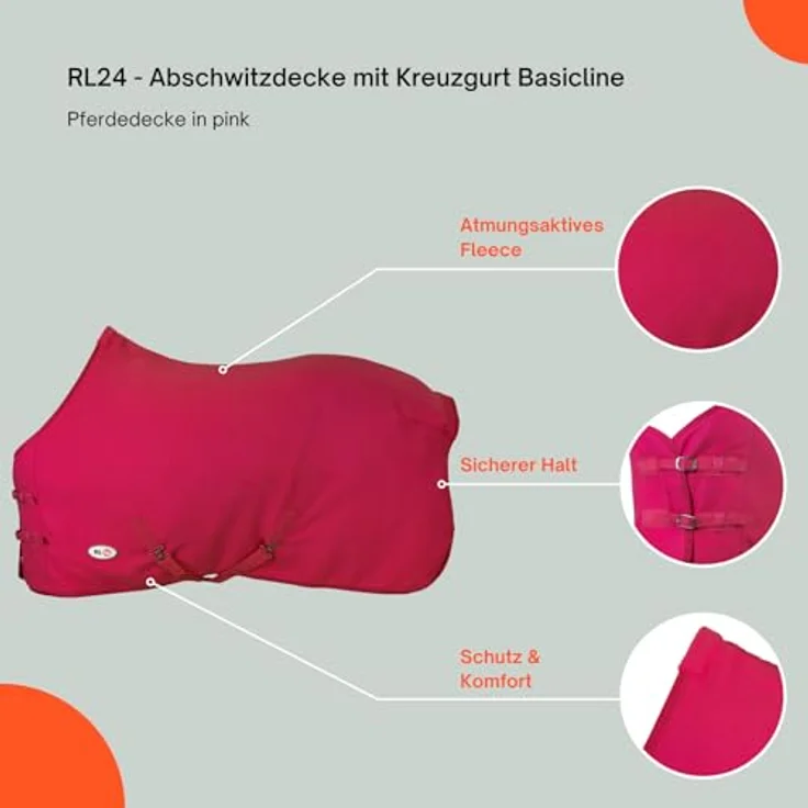 RL24 Abschwitzdecke BASICLINE, atmungsaktiv mit Kreuzgurt, pink, 165cm – Bild 2