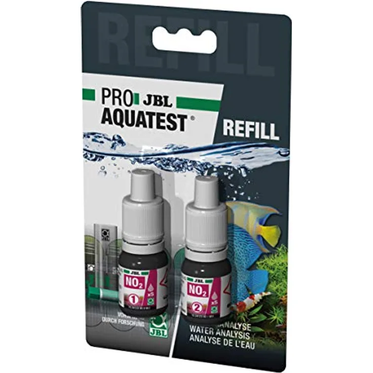 JBL ProAquaTest NO2, Wassertest-Nachfüller für Süß-/Meerwasser-Aquarien und Teiche, 2 Stück (1er Pack), inklusive wiederverschließbare Reagenzien für ca. 50 Tests