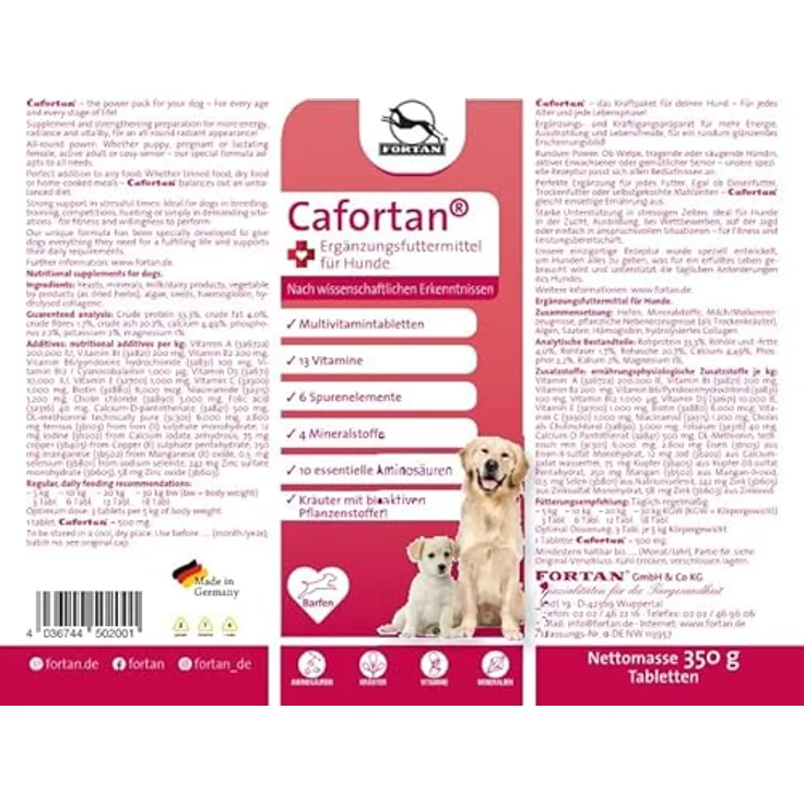 Fortan Cafortan, Vitaminpräparat für Hunde zur Steigerung der Widerstandskraft, 300 g – Bild 4