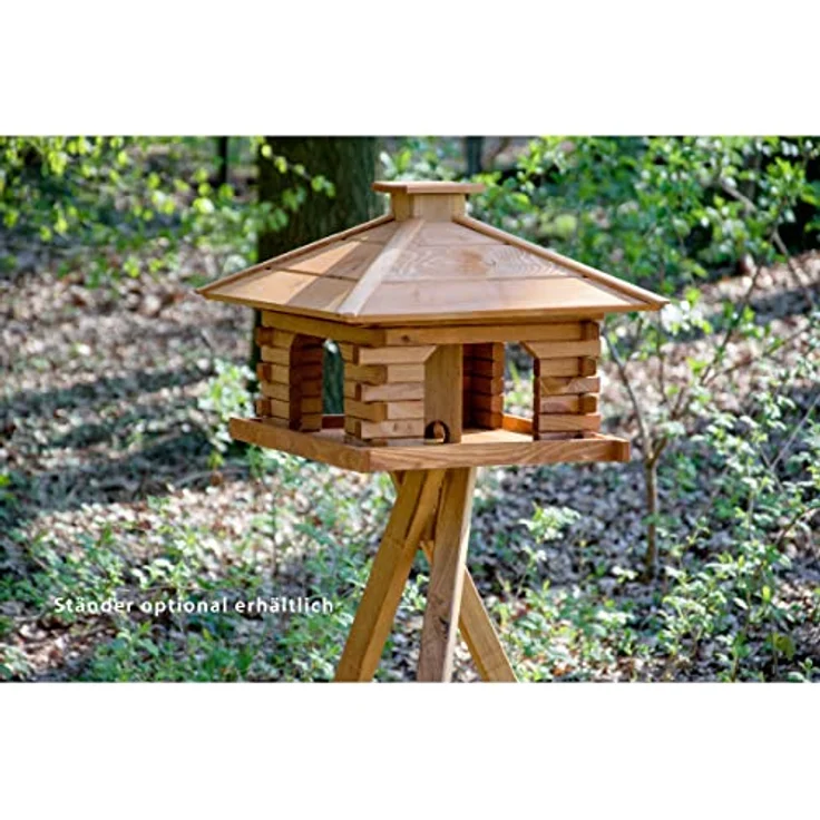 dobar 45300e Rustikales Vogelfutterhaus im Blockhaus-Stil mit dekorativem Holzdach, Vogelhaus mit integriertem Futtersilo, Kiefer, XL, braun – Bild 5