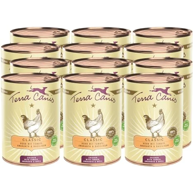 Terra Canis Huhn mit Tomate, Classic Nassfutter für Hunde, 12x400g, in Lebensmittelqualität mit hohem Fleischanteil und natürlichen Nährstoffen – Bild 1