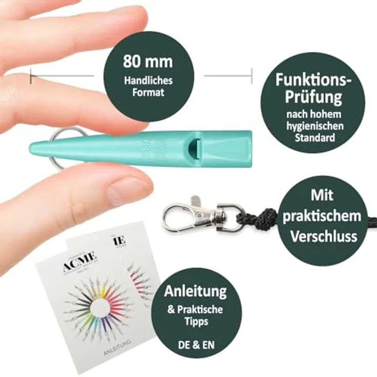 ACME Hundepfeife No. 211,5, Original Herstellerqualität mit gratis schwarzem Pfeifenband, laut & weitreichend für zuverlässigen Rückruf, turquoise – Bild 2