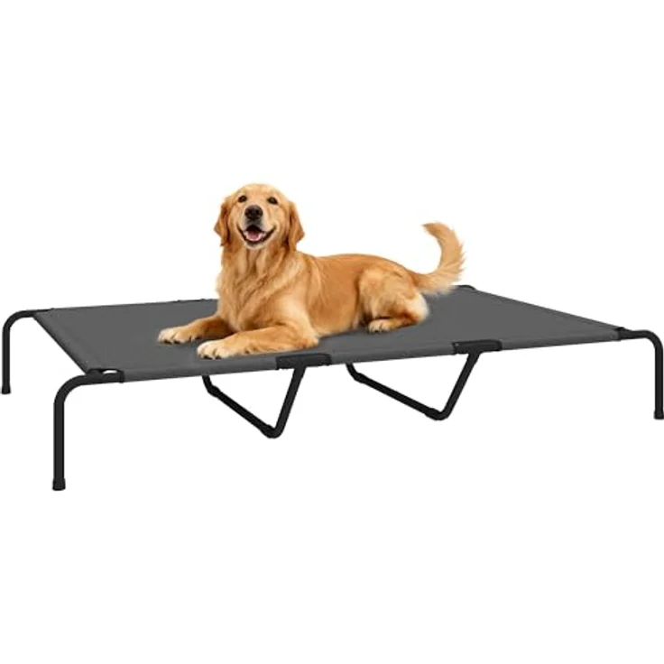 PawHut Erhöhtes Hundebett für große Hunde, Outdoor Hundeliege mit Stahlrahmen, atmungsaktivem Netzgewebe, tragbar, grau, 152x94x23 cm – Bild 1