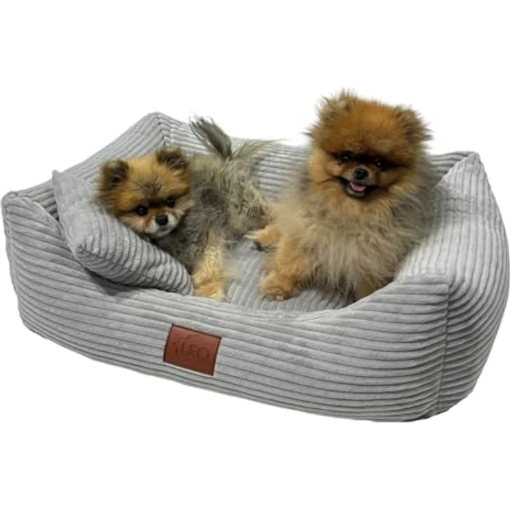 Leo4dog Hundebett Cord, Waschbarer Bezug für kleine bis große Hunde, Grau, S 67x52 cm, Antirutsch, Hochwertiges Material – Bild 4