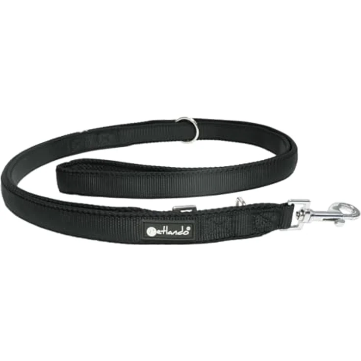Petlando Hundeleine 2m Mesh weich gepolstert, Schwarz, 3-fach verstellbar für mittelgroße Hunde, 230x2,5cm – Bild 1