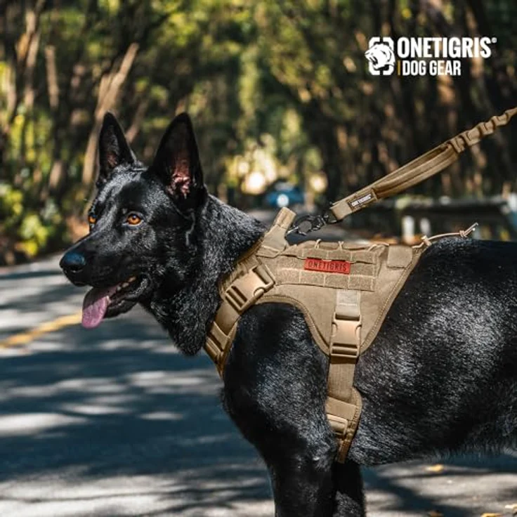 OneTigris Taktische Hundeweste, Service Hundegeschirr aus 1000D Nylon, MOLLE-kompatibel, Größe M, Braun – Bild 4