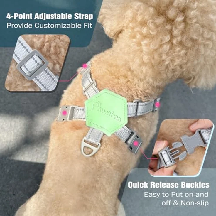 Pawaboo Hundegeschirr mit Leine Set, Verstellbares X-Rahmen Anti-Zug Brustgeschirr für kleine und mittelgroße Hunde, Atmungsaktive Weste, Größe S, Minzgrün – Bild 4