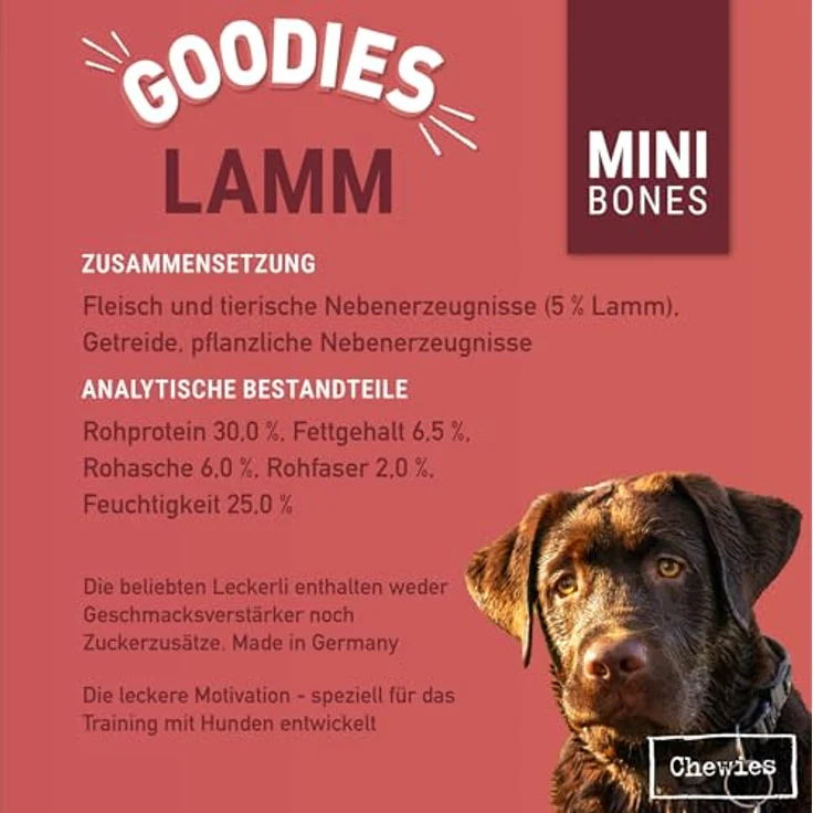 Chewies Goodies Mini Lamm, 125g Hundesnack für anspruchsvolle Hunde, geeignet für alle Lebensphasen – Bild 5