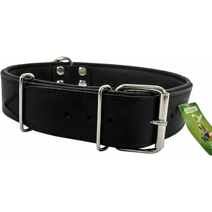 Stalco Hundehalsband aus Echtleder, extra breit, verstellbar mit Metallschnalle, schwarz, 4 x 75 cm, stabil und komfortabel für mittelgroße und große Hunde – Bild 3