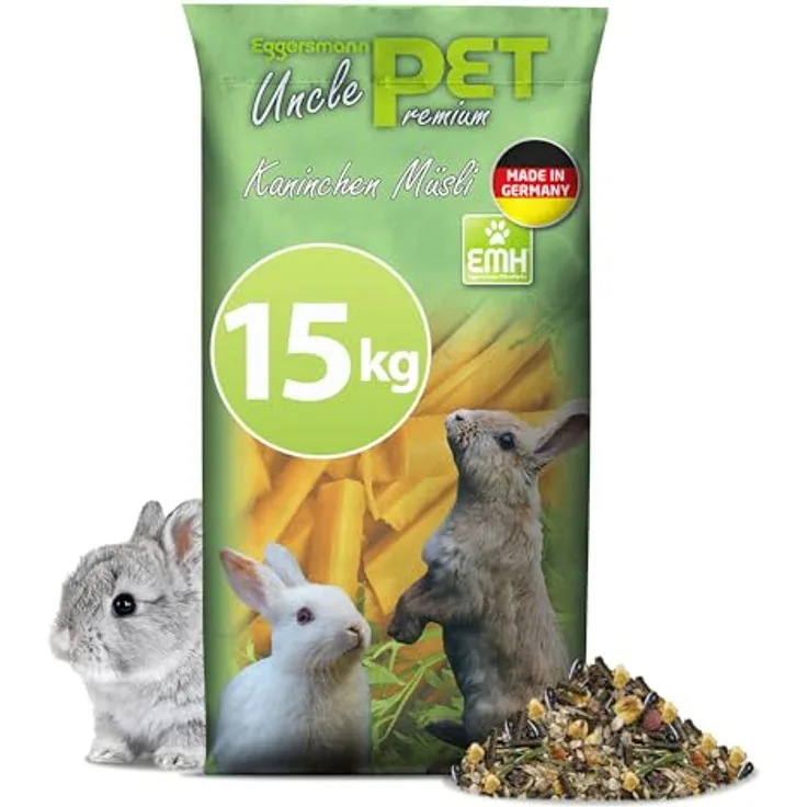 Eggersmann Uncle Pet 15 kg Kaninchenfutter - Premium Müsli mit Kräutern und Karotten, schmackhaft und gut verdaulich, für gesunde Energie, Made in Germany