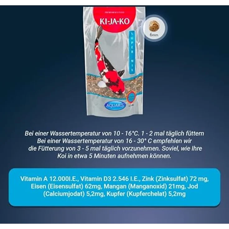 KI-JA-KO Super Mix Wellness-Koifutter, Premiumqualität 3kg, 6mm, mit Carotinoiden und Vitamin E, für starkes Immunsystem und optimale Vitalität, reich an Prä- und Probiotika – Bild 4