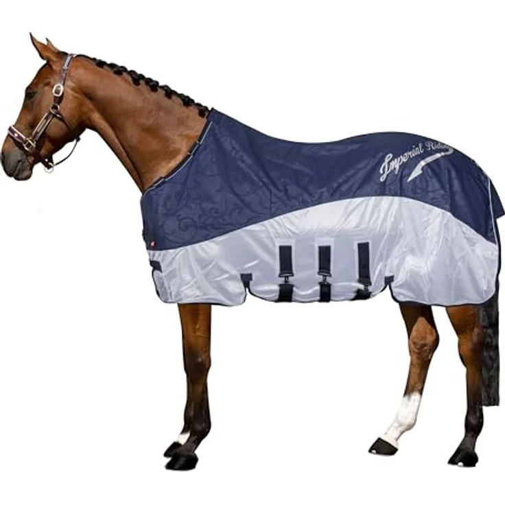 Imperial Riding IRHSuper-Dry 2-in-1-Regen- & Fliegendecke ohne Halsteil, wasserabweisend, atmungsaktives Mesh-Material, mit Bauchklappe, Navy, 125 – Bild 1