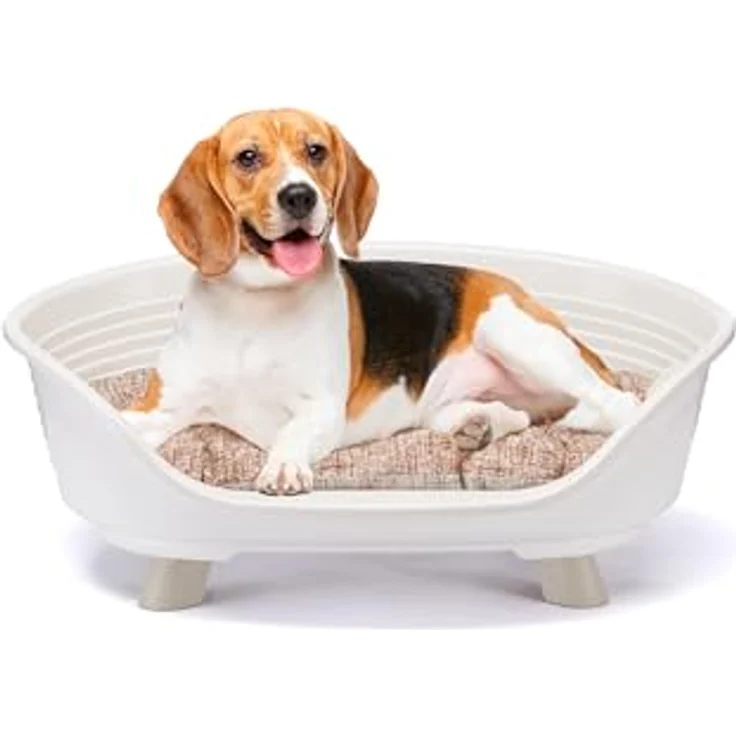 Ferplast Throne Hundebett & Katzenbett, erhöht, waschbar, atmungsaktiv, rutschfest, 70,5 x 52 x H 28,5 cm, Weiß – Bild 1