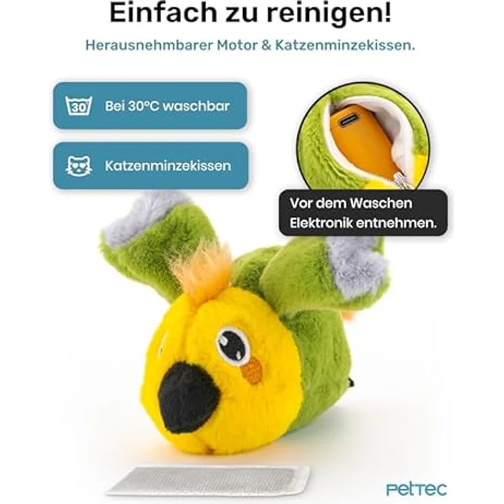 PetTec interaktives Plüschtier für Katzen, Papagei mit beweglichen Flügeln und Katzenminze, für stundenlangen Spielspaß – Bild 6
